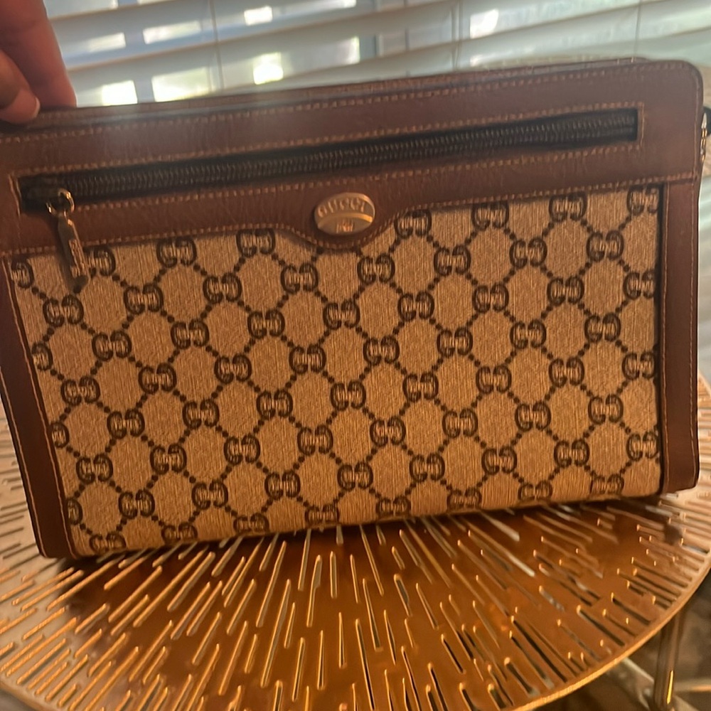 Authentic Vintage GUCCI PLUS GG Pattern Clutch Hand Bag